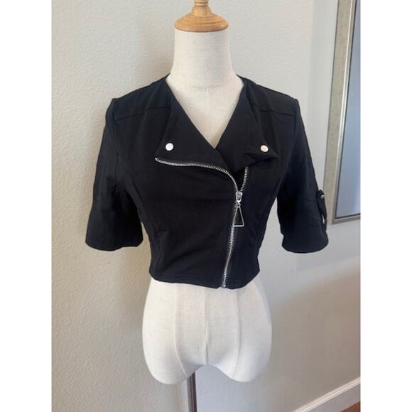 Aleeza Paris Naomi Black Stretchy Cropped Jacket - Sz Small $108 - Picture 3 of 8
